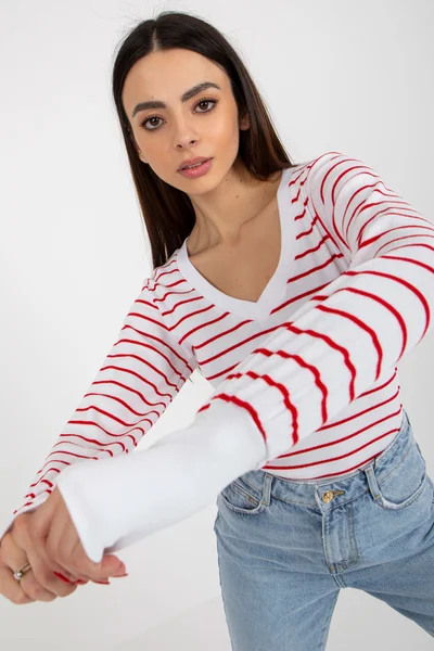 Bílo-červené dámské pruhované tričko s manžetami FPrice
