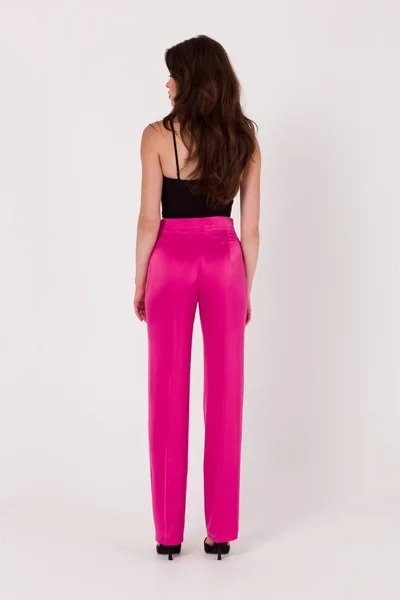 Tmavě růžové dámské saténové kalhoty Makover