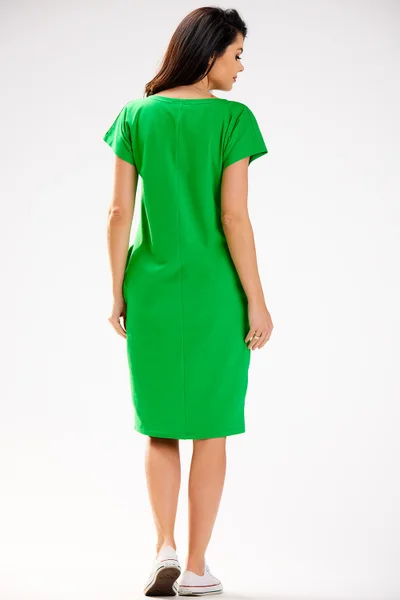 Bavlněné pohodlné zelené dámské šaty ke kolenům Infinite You