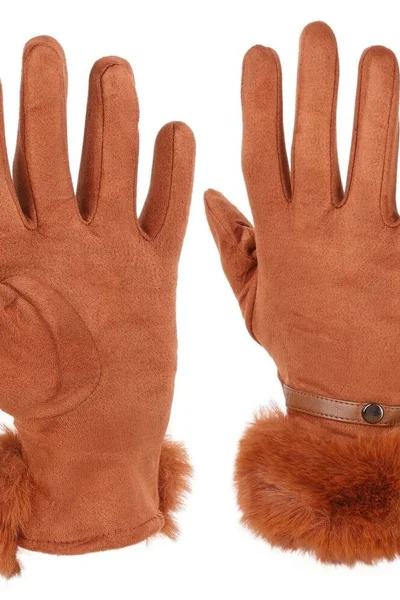 Stylové hnědé rukavice s kožíškem Moraj