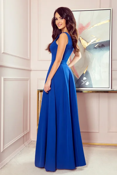 Královsky modré dlouhé šaty  Numoco 246-3