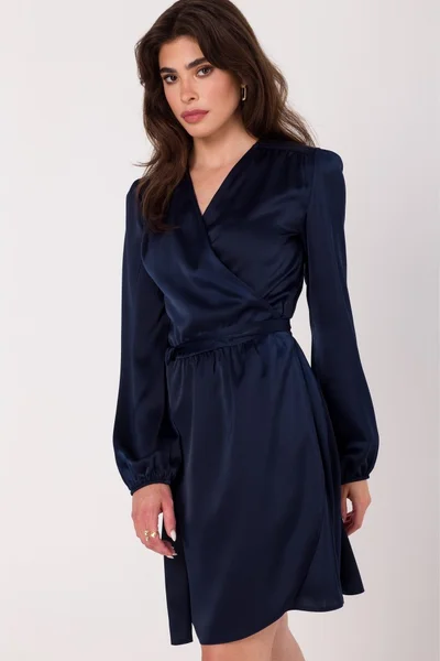 Tmavě modré elegantní zavinovací dámské šaty Makover