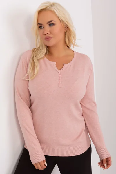 Dámský plus size růžový kardigan s knoflíky FPrice