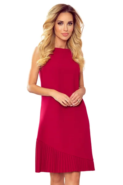 Červené dámské trapézové šaty s asymetrickým plisováním 308-2  Karine