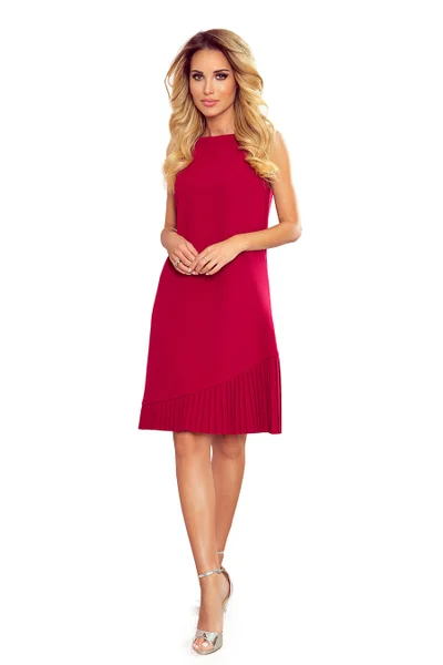 Červené dámské trapézové šaty s asymetrickým plisováním 308-2  Karine