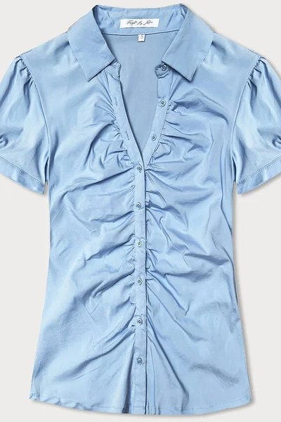 Bledě modrá dámská propínací košile s řasením Forget me not FASHION