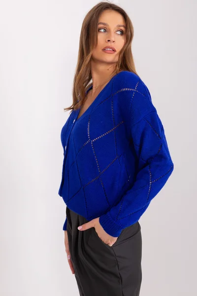 Královsky modrý dámský propínací svetr s výstřihem do V FPrice