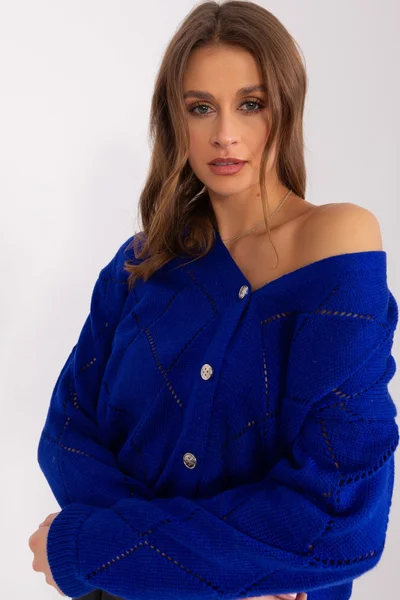 Královsky modrý dámský propínací svetr s výstřihem do V FPrice