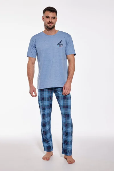 Modré pánské pyžamo s dlouhými kalhotami Cornette