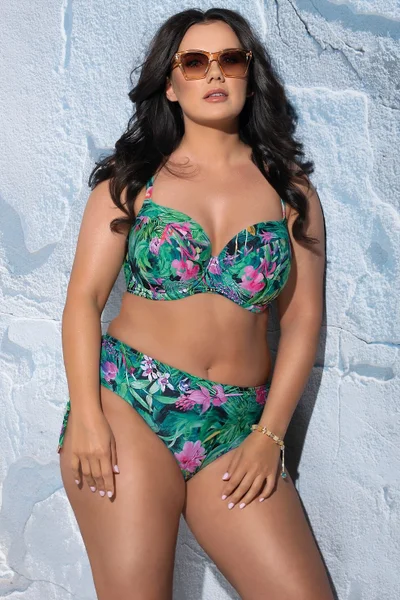 Zelená vzorovaná bikiny podprsenka plus size Ava