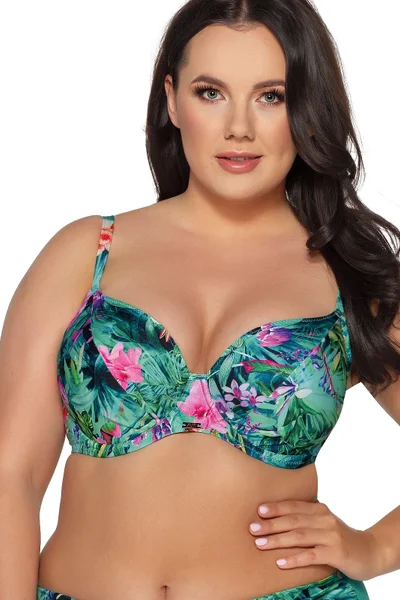 Zelená vzorovaná bikiny podprsenka plus size Ava