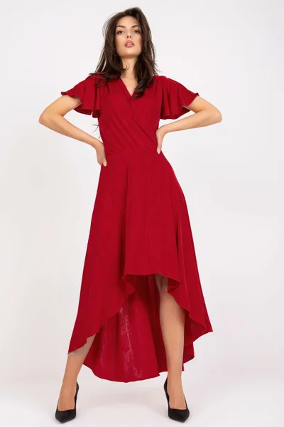 Červené asymetrické šaty s volánovými rukávy Numero