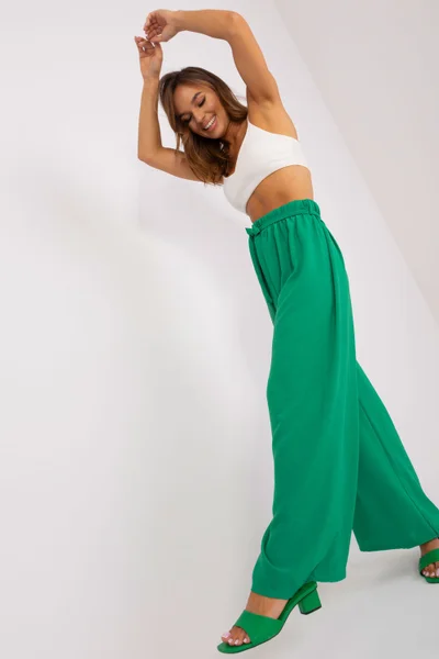 Smaragdově zelené dámské široké kalhoty volný střih Och Bella
