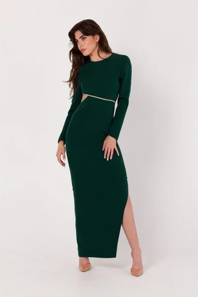 Tmavě zelené dámské dlouhé přiléhavé šaty Makover