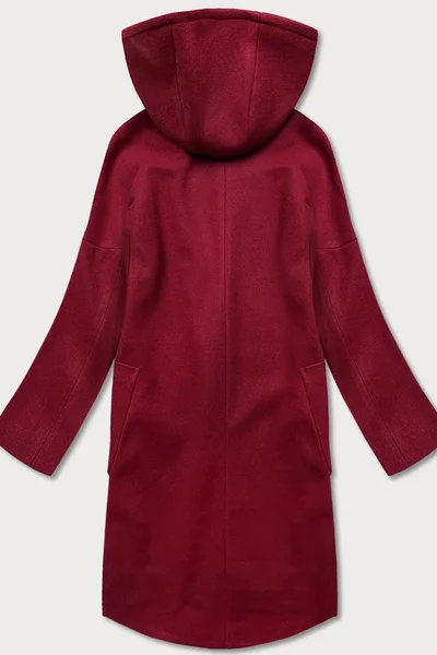 Dámský kabát plus size v bordó barvě s kapucí EA837 ROSSE LINE (barva Kaštan)