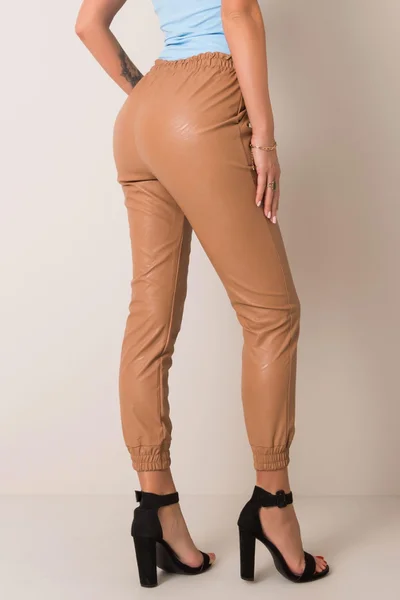 Béžové koženkové kalhoty FPrice úzký střih