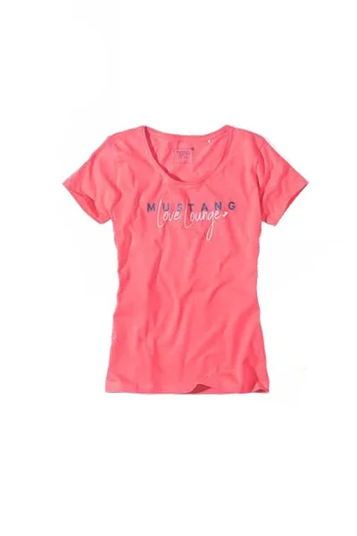 Korálové dámské bavlněné tričko s nápisem Mustang
