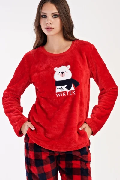 Červeno-černé dámské dlouhé pyžamo s ledním medvědem Vienetta Secret