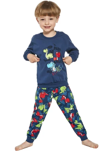 Modré chlapecké pyžamo s dinosaury Cornette