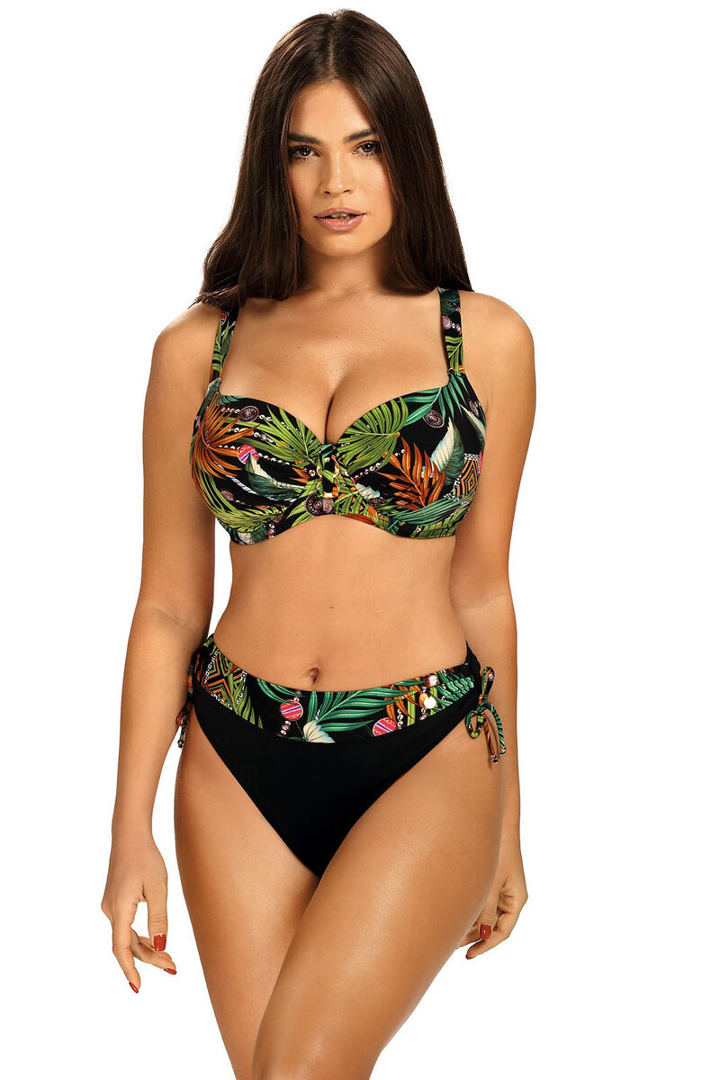 Dámské plus size bikiny s exotickým vzorem Self pro velké poprsí, černá 46C-3XL i384_23425410