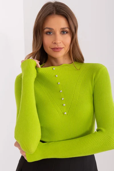 Výrazný limetkově zelený dámský pulovr se zdobením FPrice