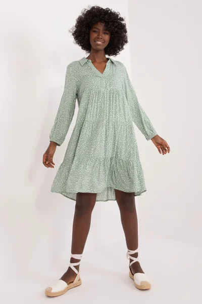 Světle zelené dámské vzdušné šaty s límečkem FPrice
