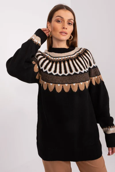 Černý dámský svetr s výrazným vzorováním FPrice
