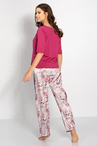 Tmavě růžové dámské pyžamo se vzorovanými kalhotami Momenti Per Me