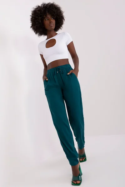 Lahvově zelené dámské úzké kalhoty FPrice