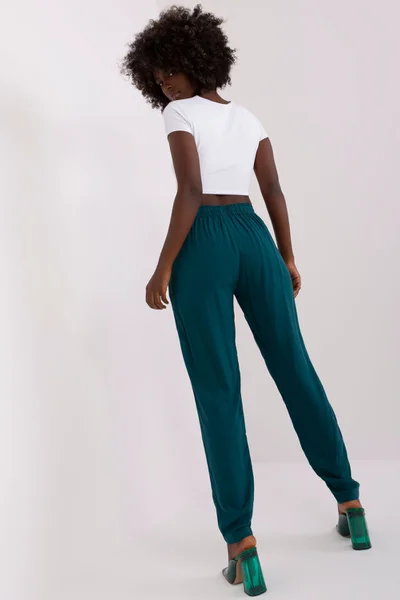 Lahvově zelené dámské úzké kalhoty FPrice