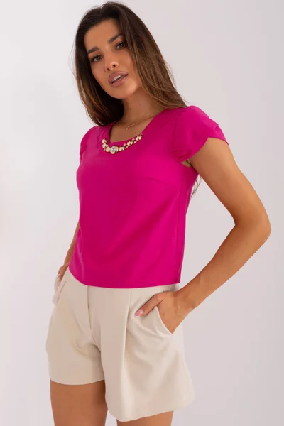 Tmavě růžové dámské tričko s našitým šperkem Lakerta