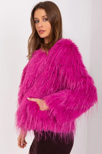 Tmavě růžový dámský kabátek z umělé kožešiny FPrice