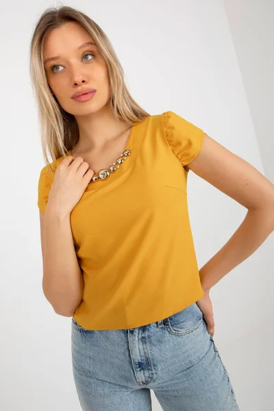 Okrově žluté dámské tričko s krátkým rukávem Lakerta