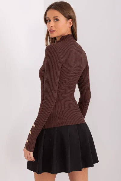 Hnědý dámský pulovr se stojáček Factory Price zdobený knoflíky