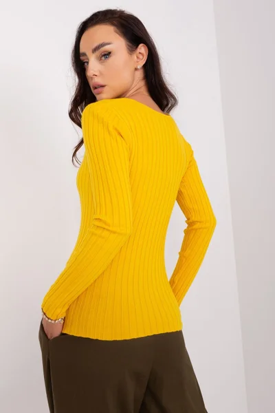 Žlutý žebrovaný dámský pulovr Factory Price