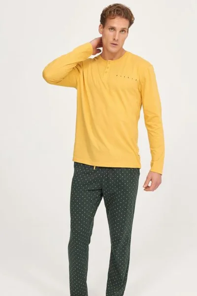 Žluto-zelené pánské pyžamo se vzorem Muydemi