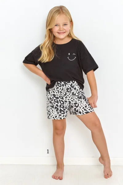 Dívčí kraťasové černé vzorované pyžamo Taro