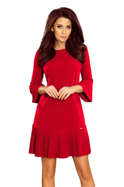 Červené šaty s jemným řasením na rukávech a sukni Numoco 228-3