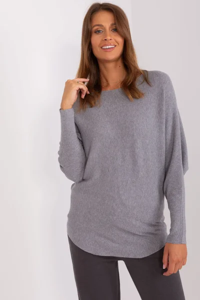 Světle šedý dámský pulovr s netopýřími rukávy Factory Price