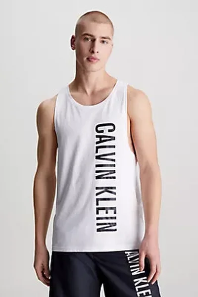 Bílý bavlněný pánský nátělník s nápisem Calvin Klein