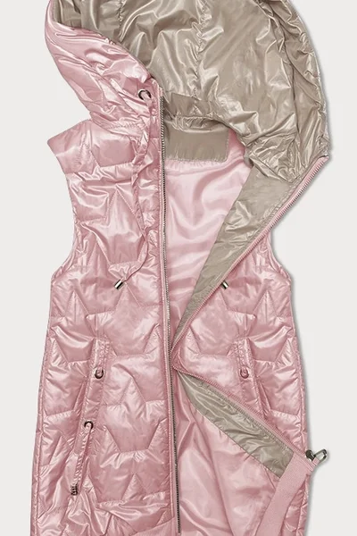 Světle růžová metalická dámská prošívaná vesta s kapucí S'WEST