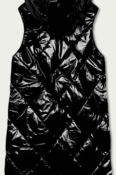 Lesklá černá prošívaná vesta s kapucí Libland