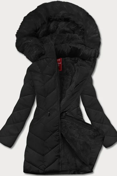 Dlouhá prošívaná dámská bunda v černé barvě LHD