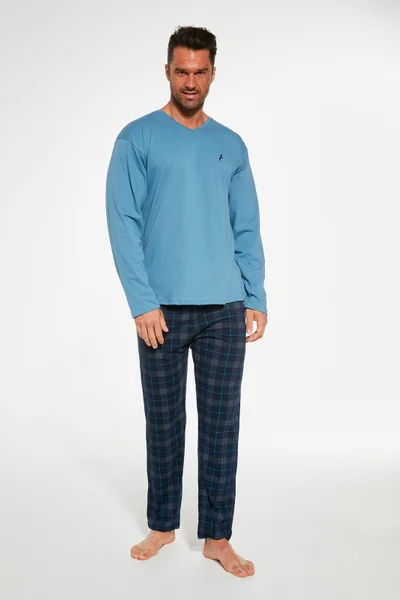 Komfortní modré pánské bavlněné pyžamo Cornette plus size