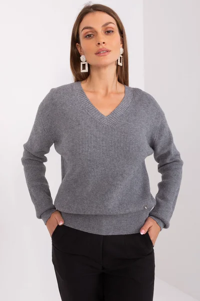 Šedý dámský V-neck pulovr FPrice