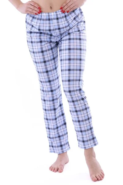 Světle modré dámské kostkované kalhoty k pyžamo Regina