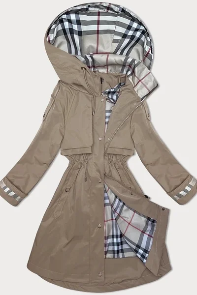 Khaki dámská bunda s kapucí a vzorovanou podšívkou BH FOREVER