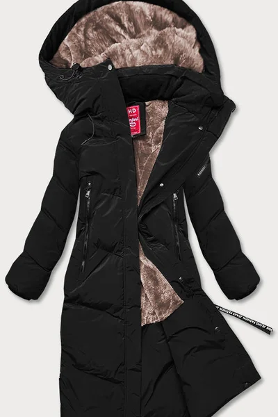 Dámský černý kabát s podšívkou z kožešiny LHD