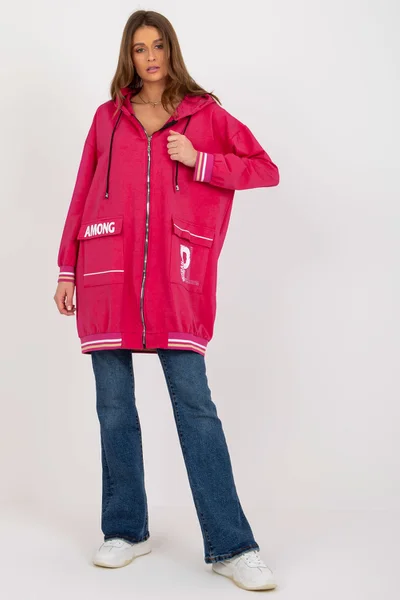 Oversize tmavě růžová mikina pro ženy s kapucí FPrice