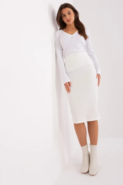 Midi dámská bílá sukně s vysokým pasem FPrice